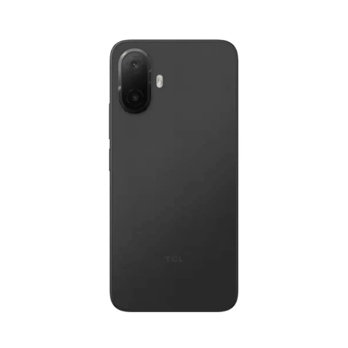 Retro di uno smartphone TCL grigio con due fotocamere verticali in alto a sinistra e logo in basso.