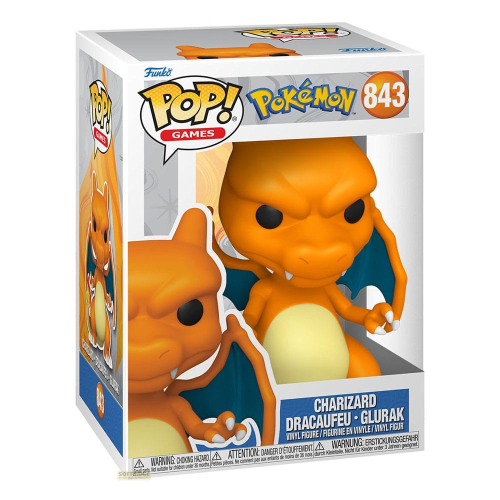 Une figurine en vinyle Funko Pop! Dracaufeu dans une boîte avec logo Pokémon.