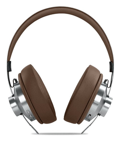Cuffie over-ear marroni e argento su sfondo bianco.
