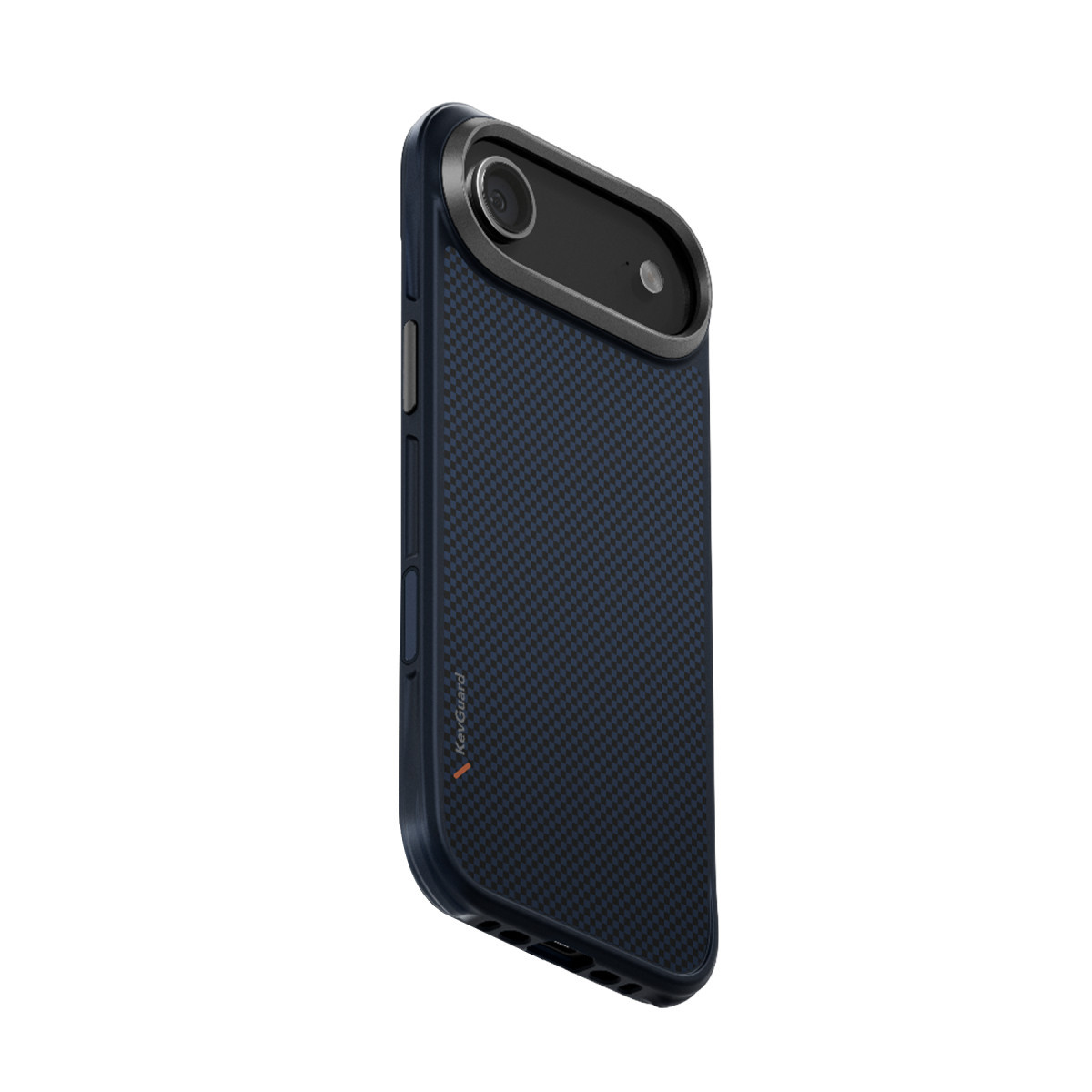 Karbon fiber desenli ve oval kamera kesikli mavi akıllı telefon koruyucu kılıfı.