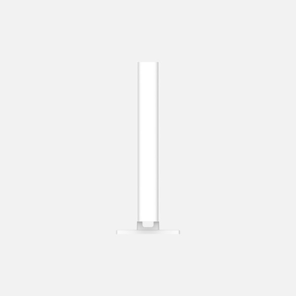 Un pilar vertical blanco con base rectangular plana sobre fondo gris claro.