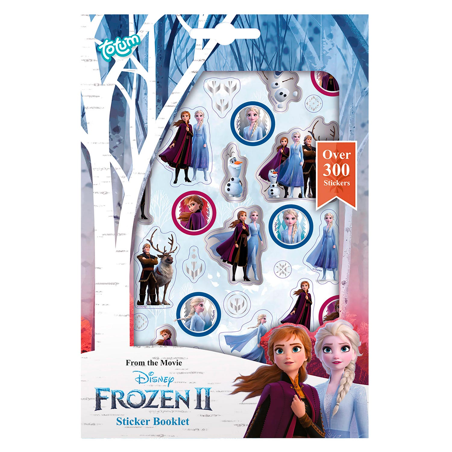 Libretto di adesivi Disney Frozen II con Anna, Elsa, Olaf e Sven su sfondo innevato.