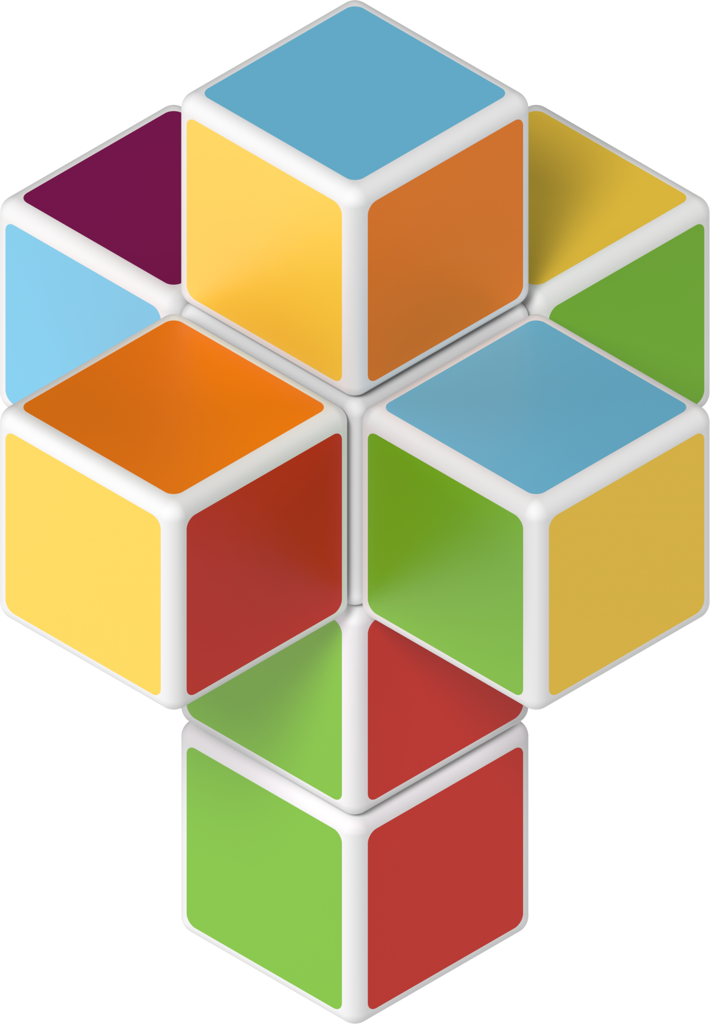 Eine Anordnung bunter, isometrischer 3D-Cubes in verschiedenen Farben.