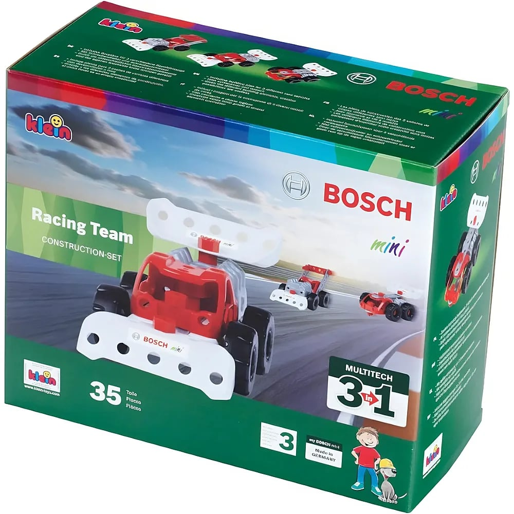 Bosch Mini Racing Team Konstruktionsset 3-in-1 Spielzeugverpackung.