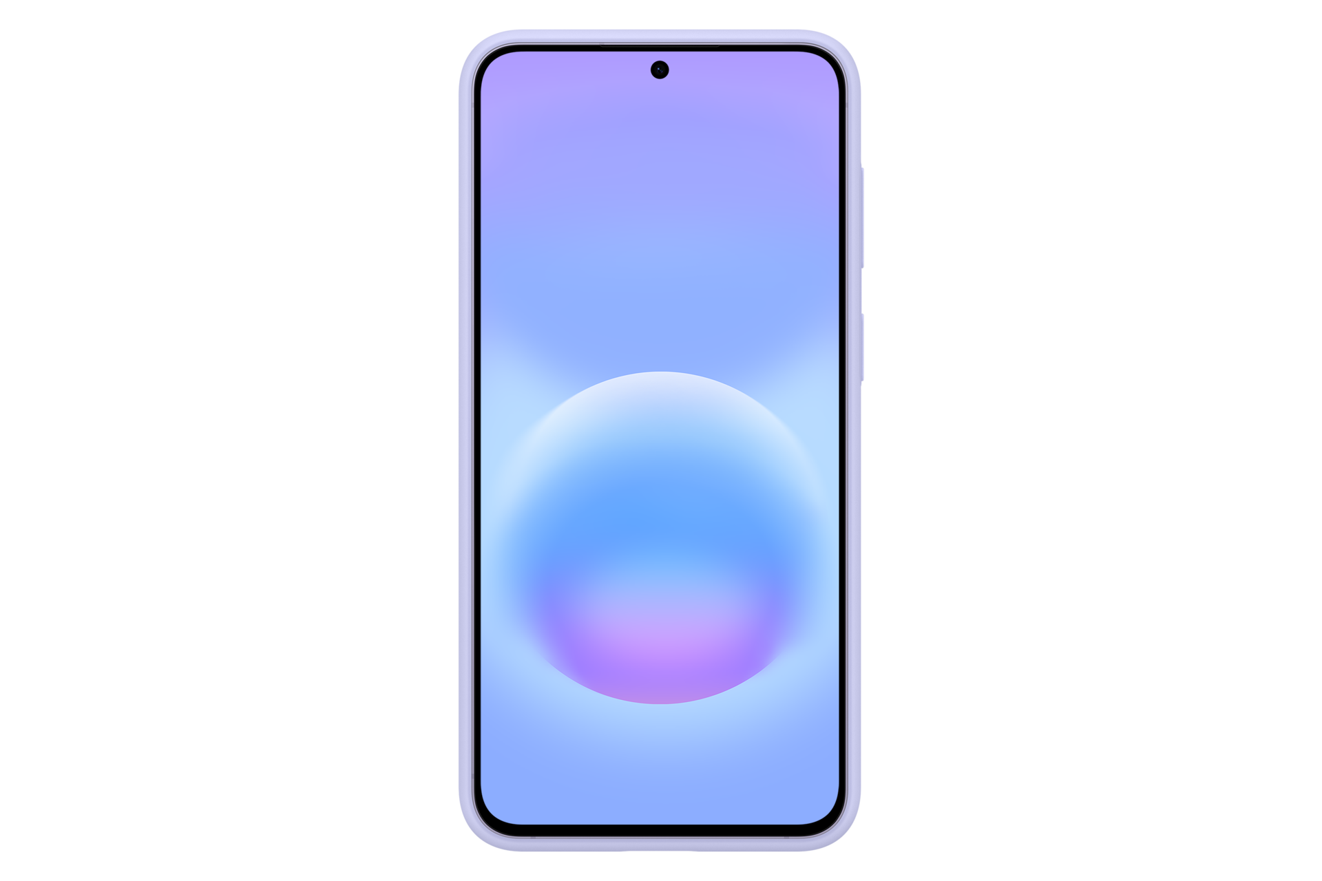 Uno smartphone con una grafica di sfondo astratta azzurra e viola sullo schermo su uno sfondo nero.