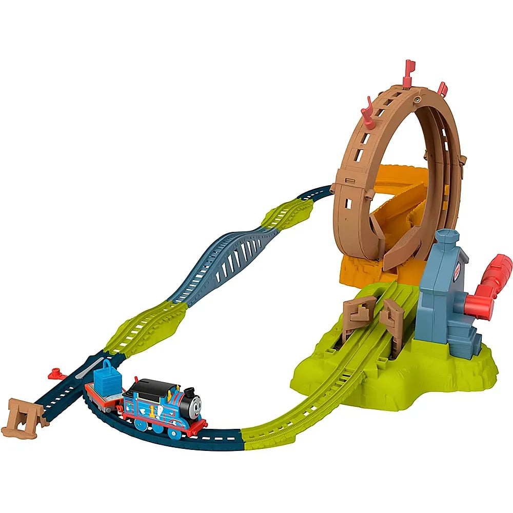 Set di gioco del Trenino Thomas con treno blu, carico blu e un tracciato a cerchio marrone.