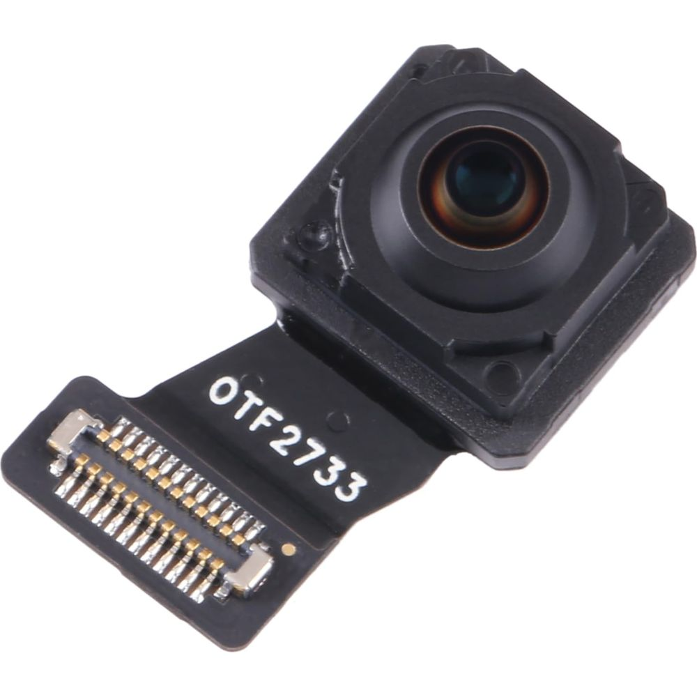 Piccolo modulo fotocamera nero con circuito stampato e connettori dorati.