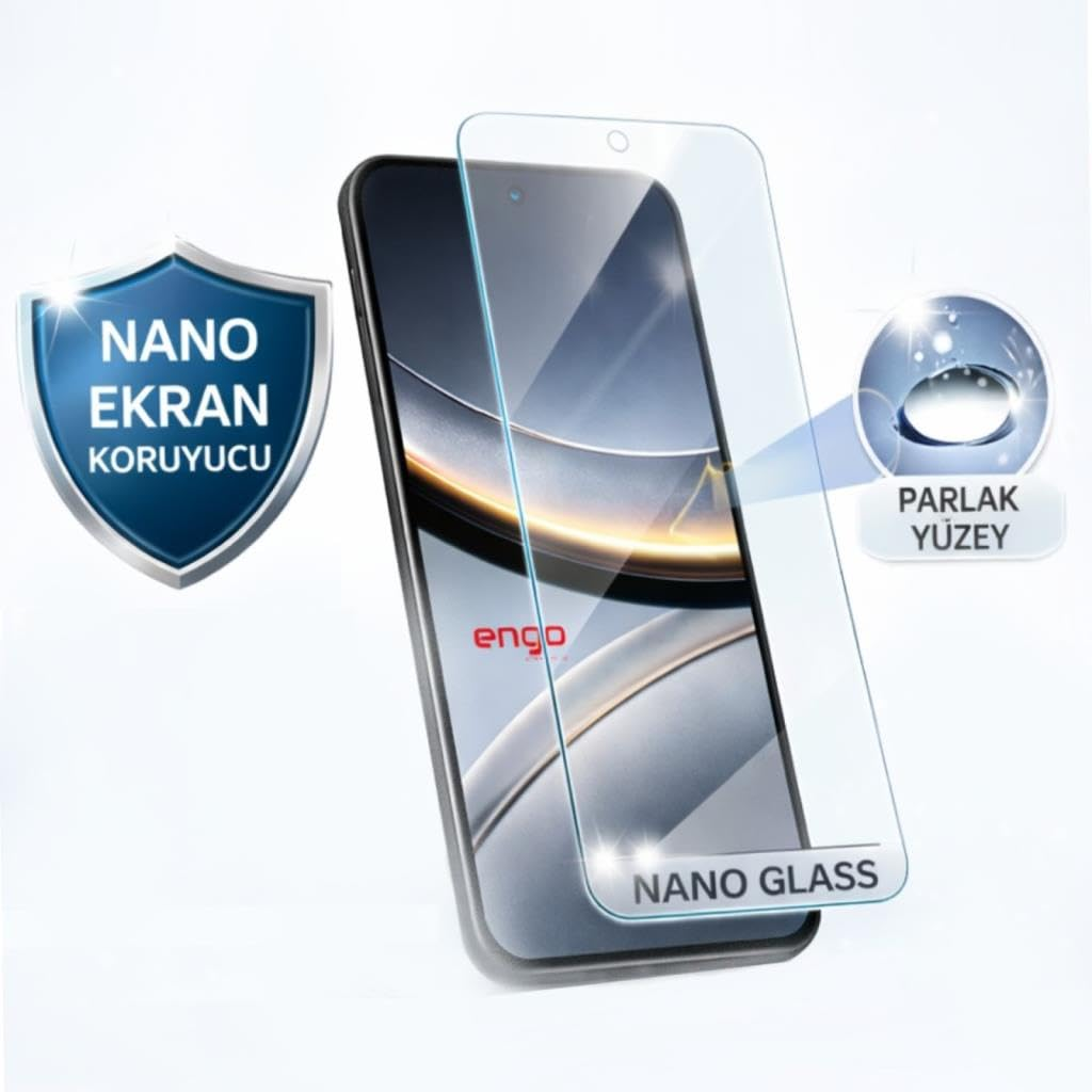 Nano ekran koruyuculu, parlak yüzeyli ve koruma kalkanı logolu akıllı telefon.