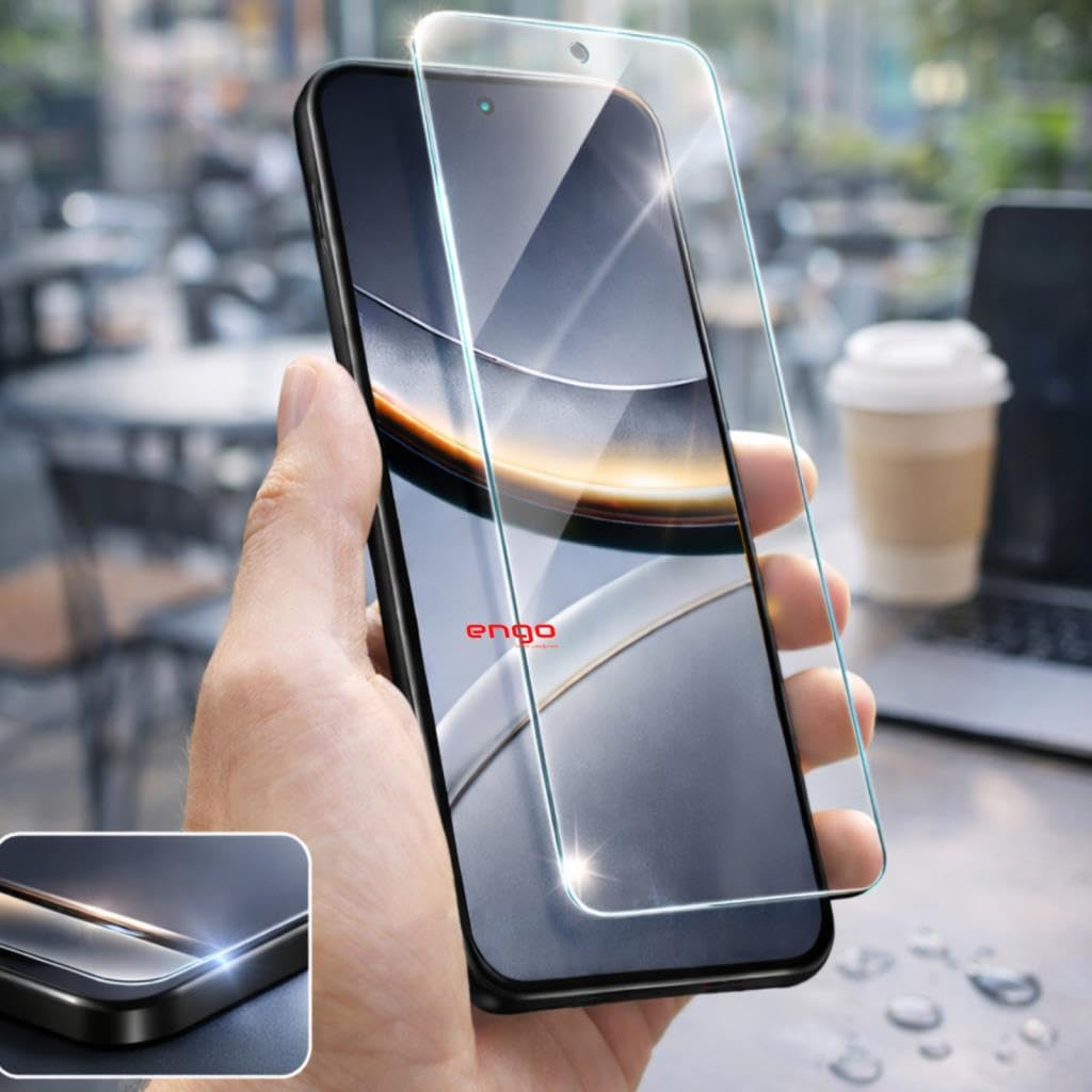 Bir el akıllı telefonu tutarken, üzerine cam ekran koruyucu konumlandırılıyor.