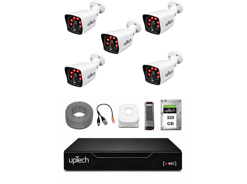 UPTECH 5 Kameralı 2MP 1080P Full HD 6 Atom LED Gece Görüşlü 320GB HDD 5525 Güvenlik Kamera Seti Beyaz