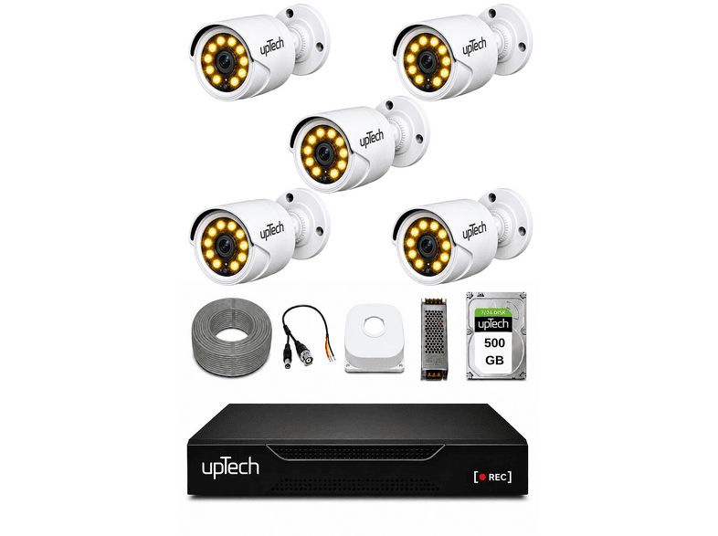 UPTECH Full HD 5 Kameralı Gece Renkli Görüş Su Geçirmez 1 TB HDD 2239 Güvenlik Kamera Seti Beyaz
