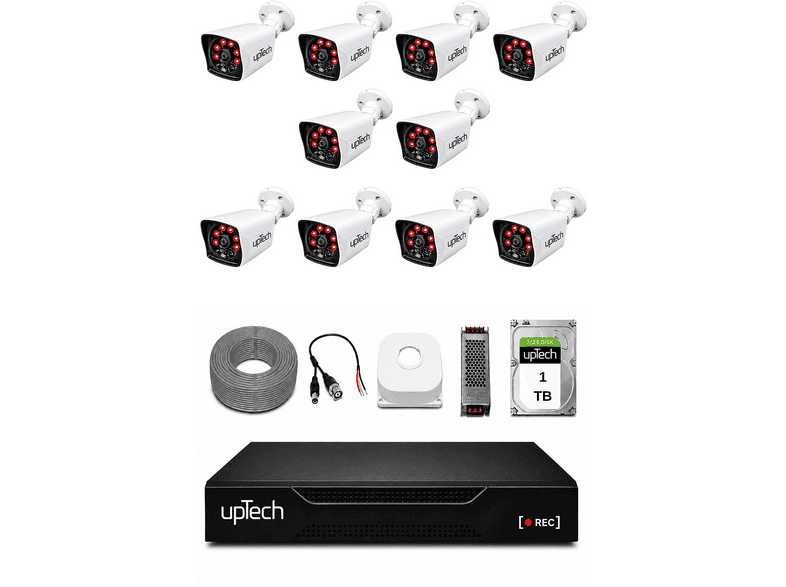 UPTECH 10 Kameralı 2MP 1080P Full HD 6 Atom LED Gece Görüşlü 1 TB HDD 5525 Güvenlik Kamera Seti Beyaz