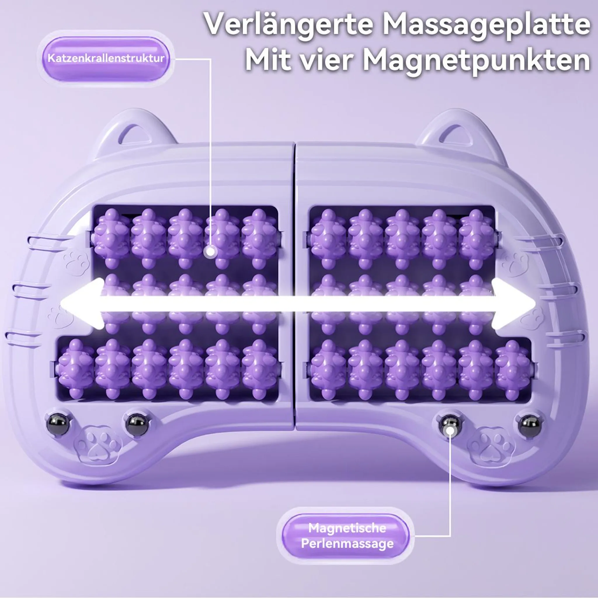Lila Massageplatte mit Noppen und vier Magnetpunkten.