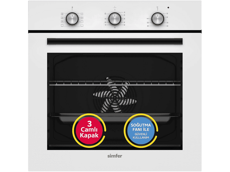 SIMFER 8268 0+8 Fonksiyon Mekanik Turbo Özellikli 3 Camlı 73 l Ankastre Fırın Beyaz