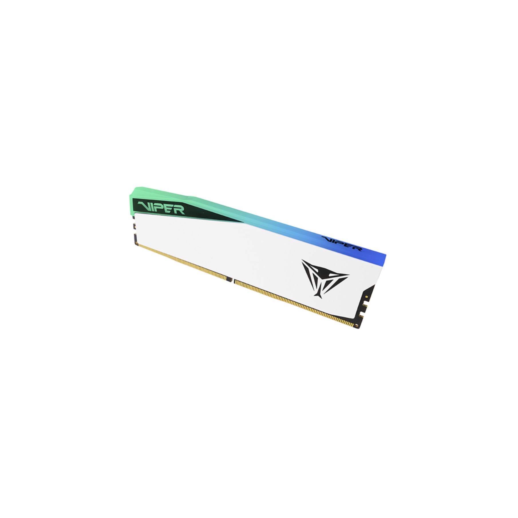 Un singolo modulo RAM Viper bianco con accento superiore verde e blu e logo nero sul lato.
