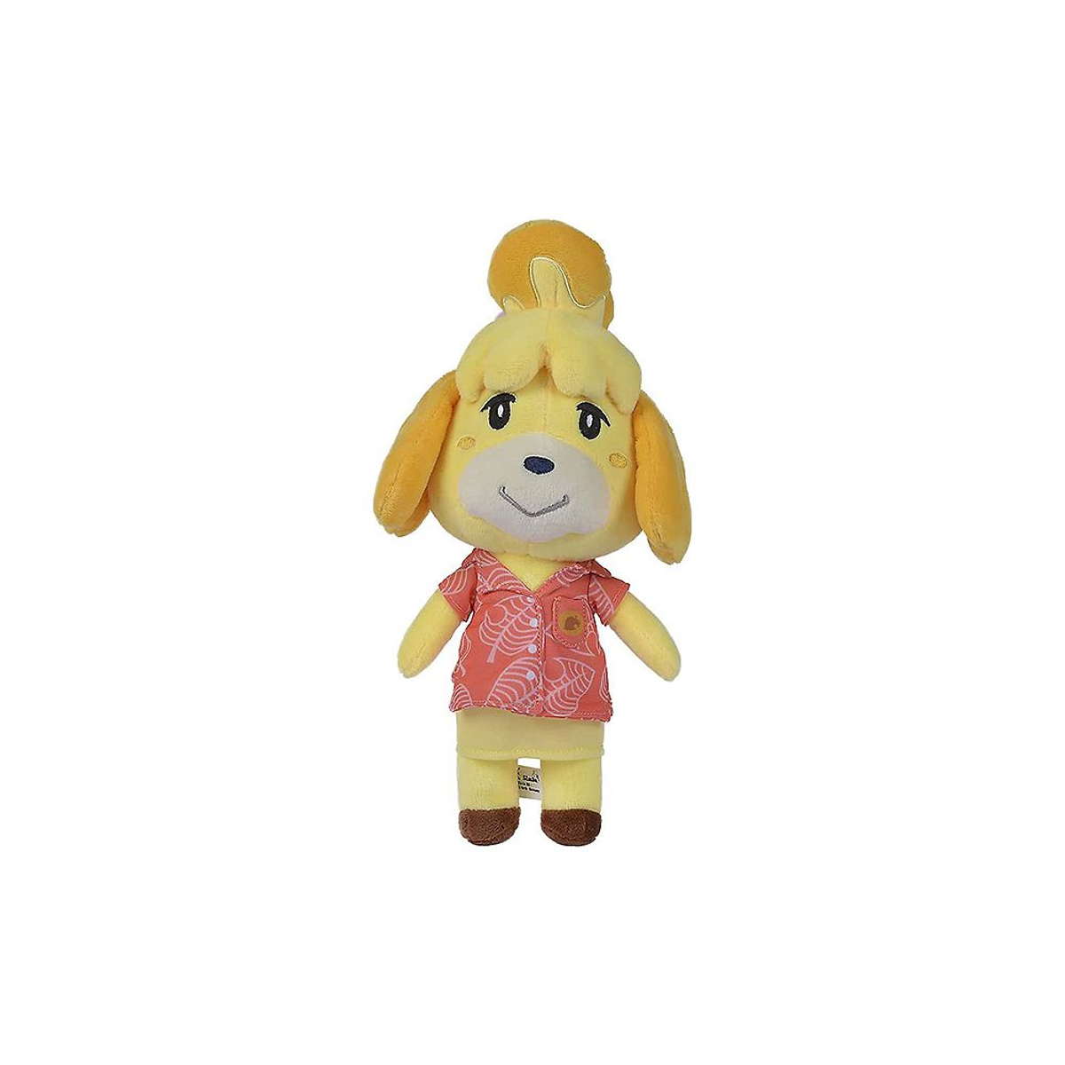 Peluche amarillo de Isabelle de Animal Crossing con camisa roja.