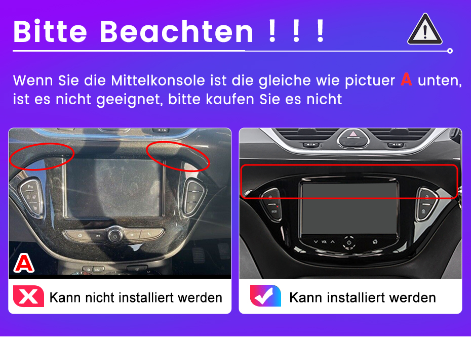 Vergleich zweier Mittelkonsolen zur Kompatibilität mit roten Markierungen.