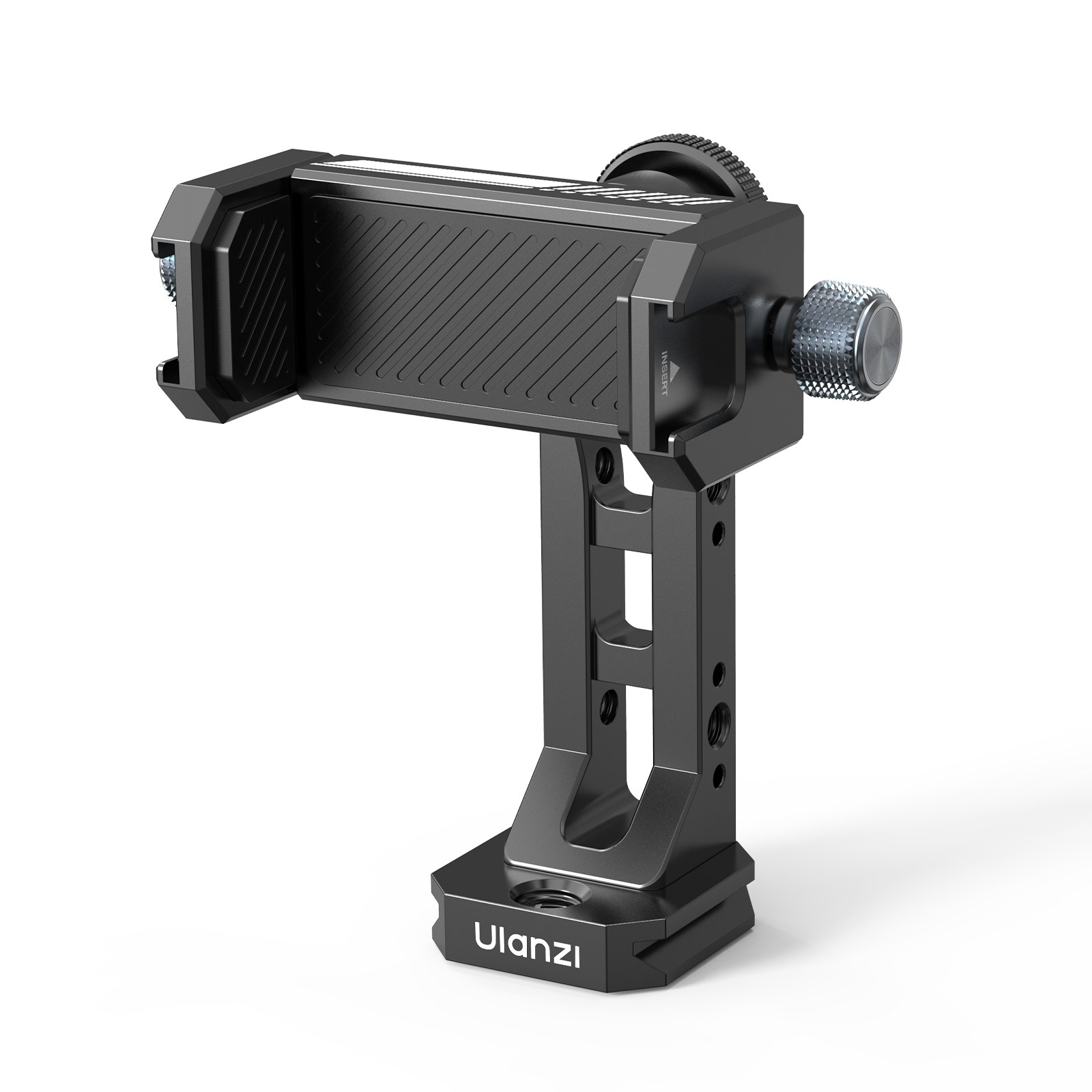 Support de smartphone Ulanzi en métal noir avec pince réglable et base filetée.
