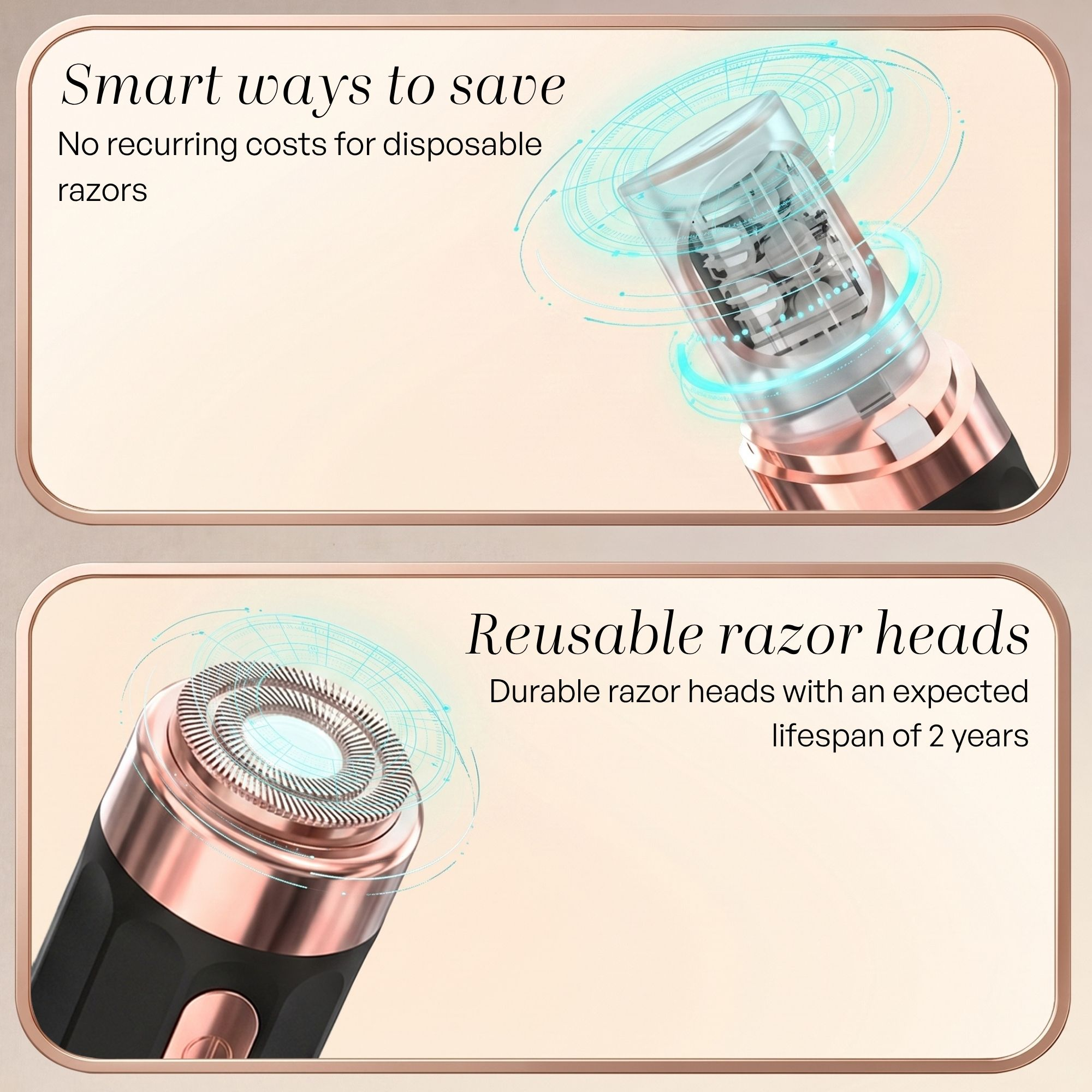 Image promotionnelle d'un rasoir réutilisable à têtes durables.