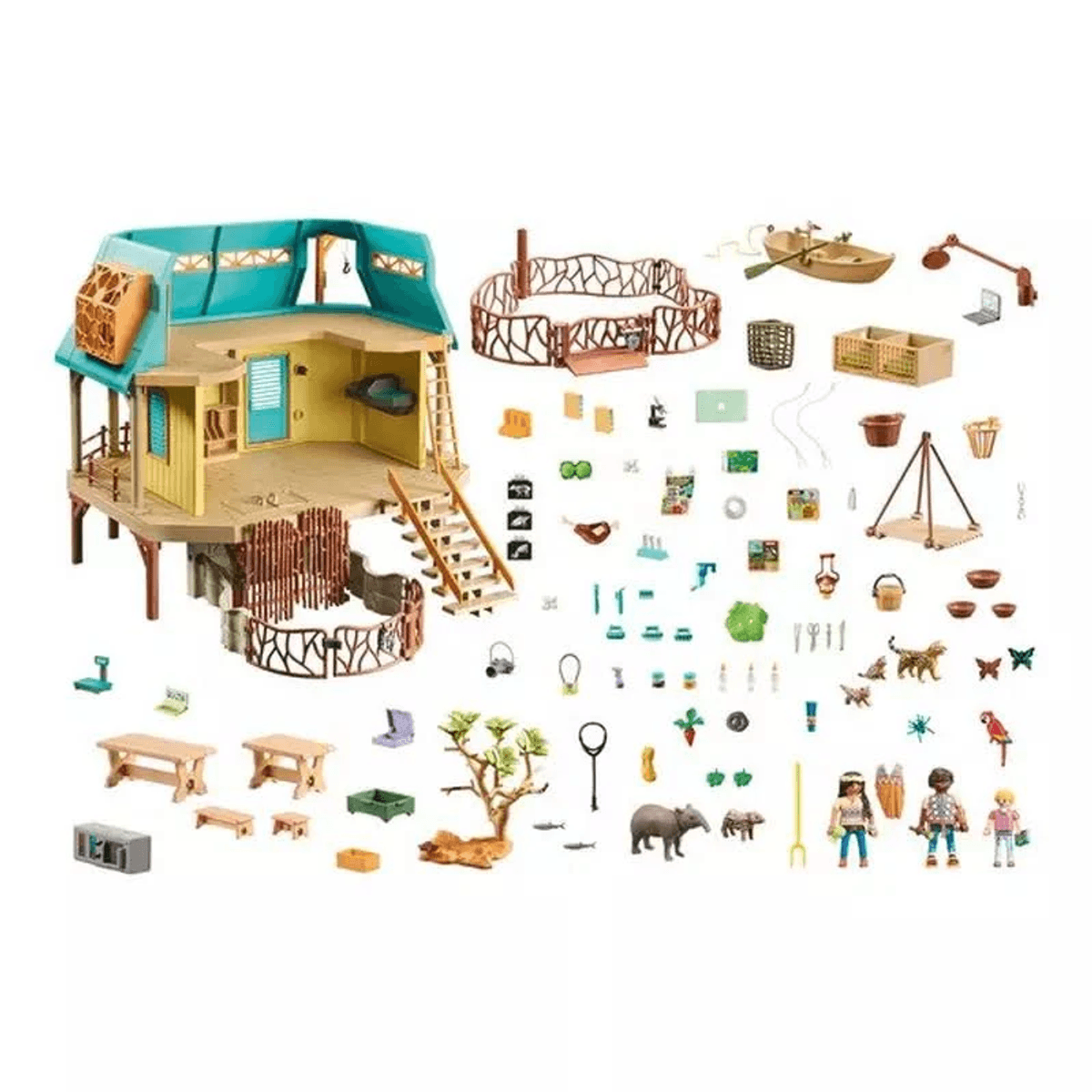 Set gioco con casa sull'albero, personaggi, animali e accessori.