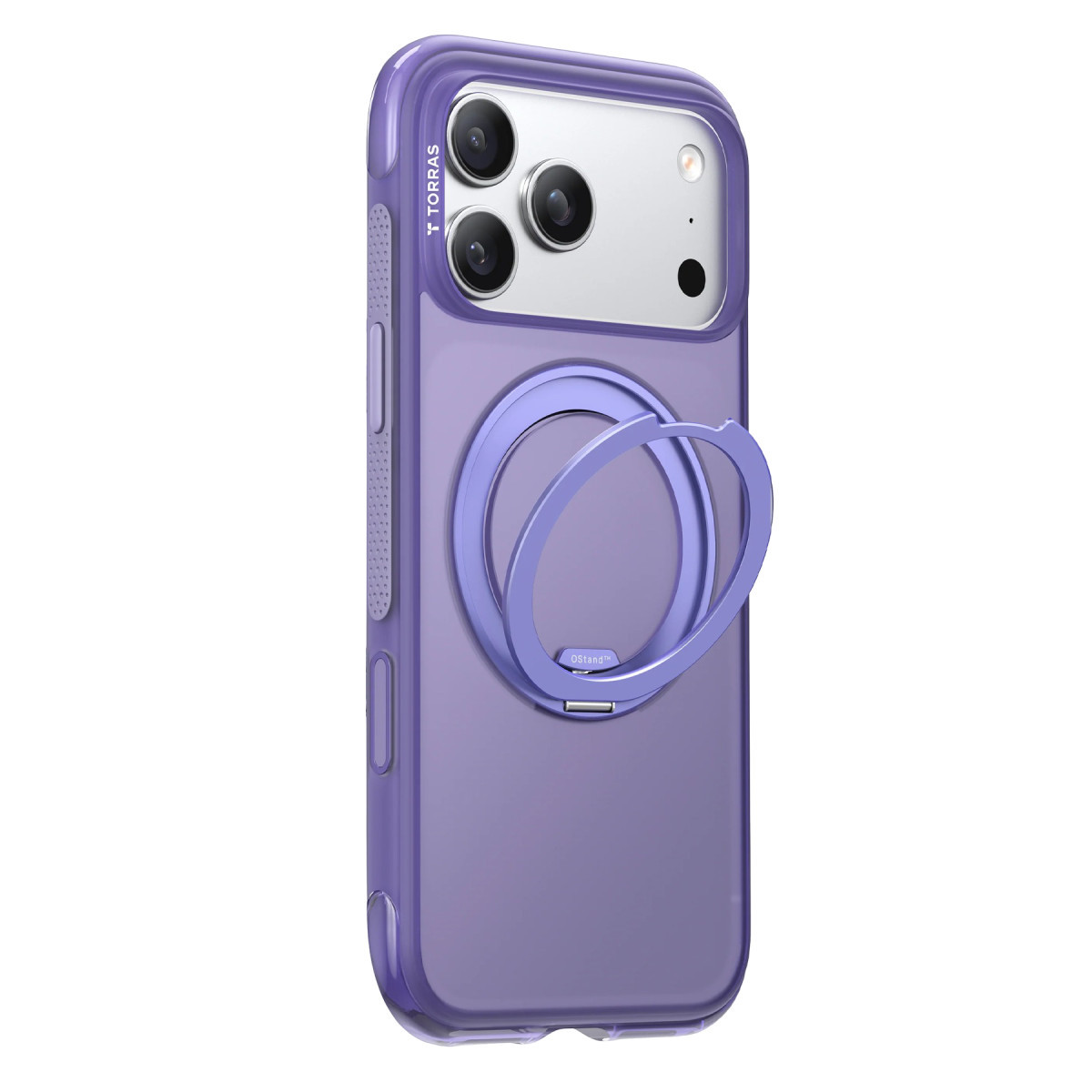 Arkasında entegre dairesel stand bulunan mor akıllı telefon kılıfı.