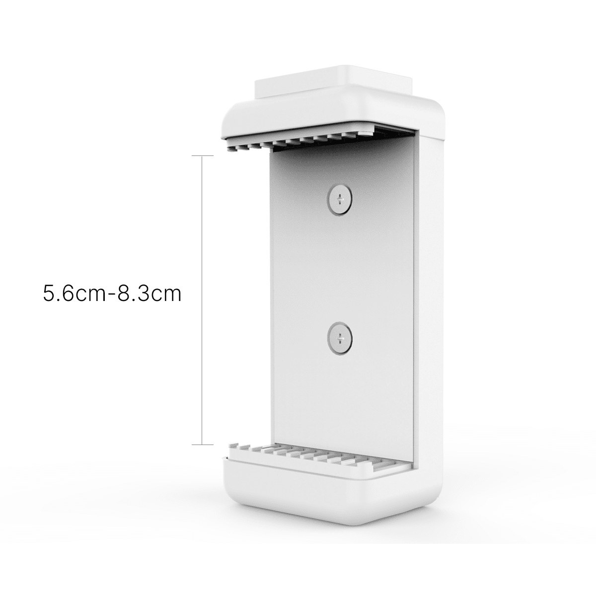 Support de téléphone blanc avec vis et une plage de serrage de 5,6 cm à 8,3 cm.
