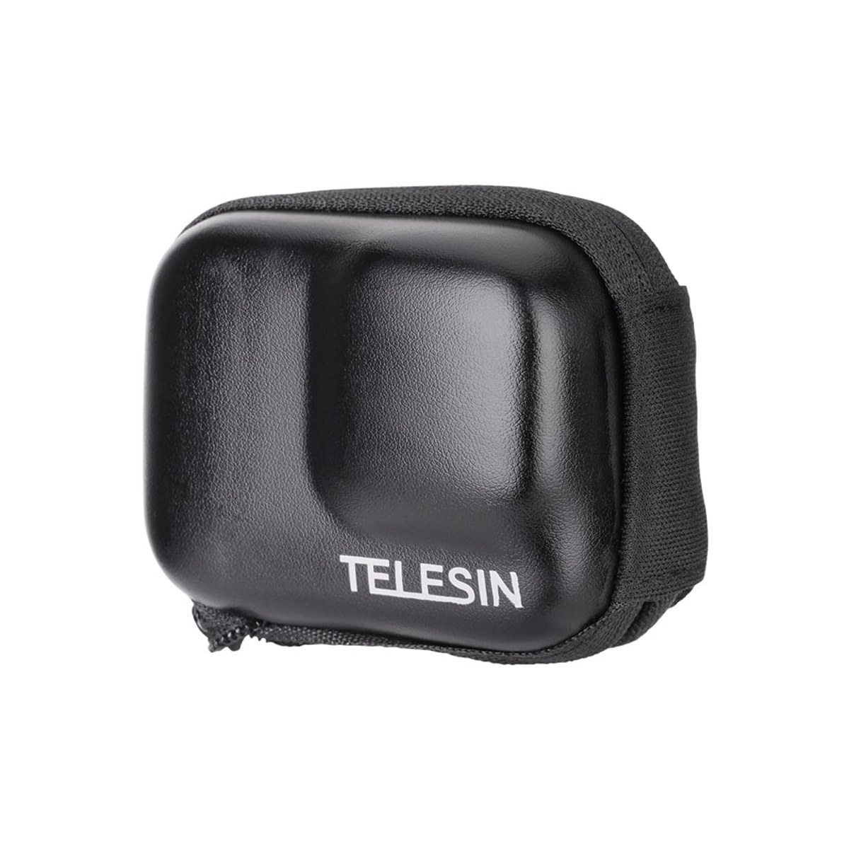 Een zwarte beschermendehoes met het Telesin-logo op de voorkant, geïsoleerd op een witte achtergrond.