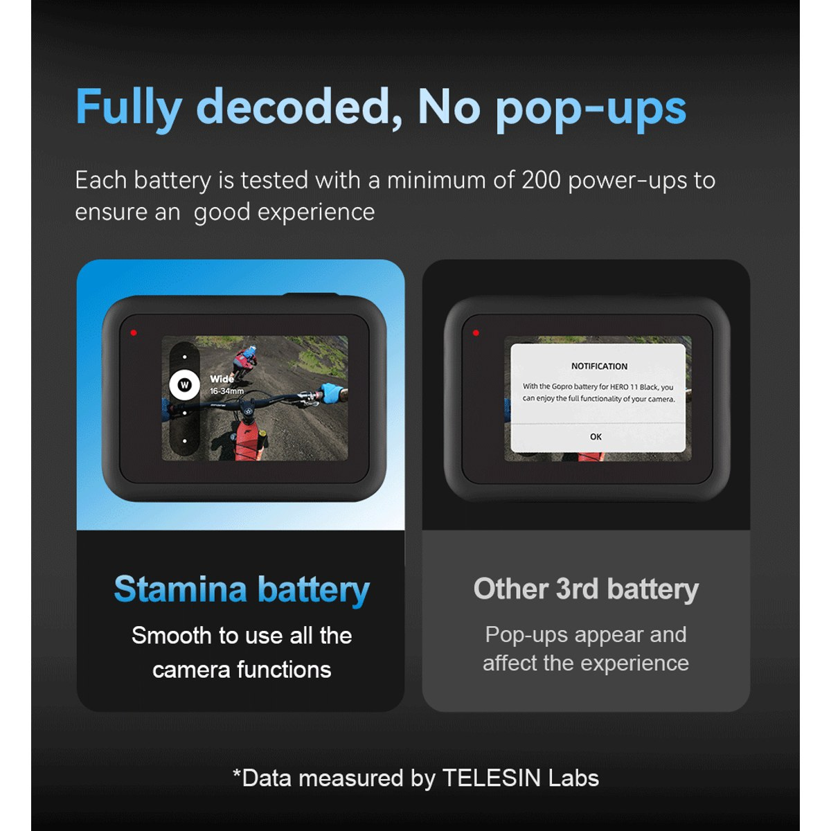 Comparaison de deux batteries : l'une fonctionne sans problème, l'autre affiche des pop-ups.