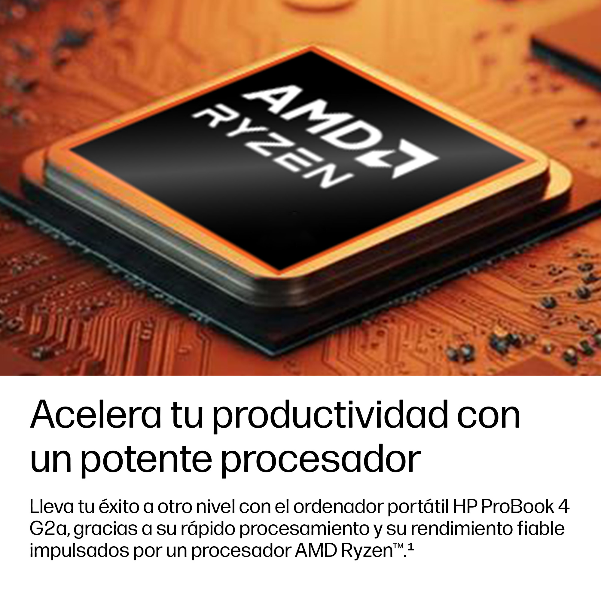Procesor AMD Ryzen umieszczony na pomarańczowej płytce drukowanej z tekstem poniżej.