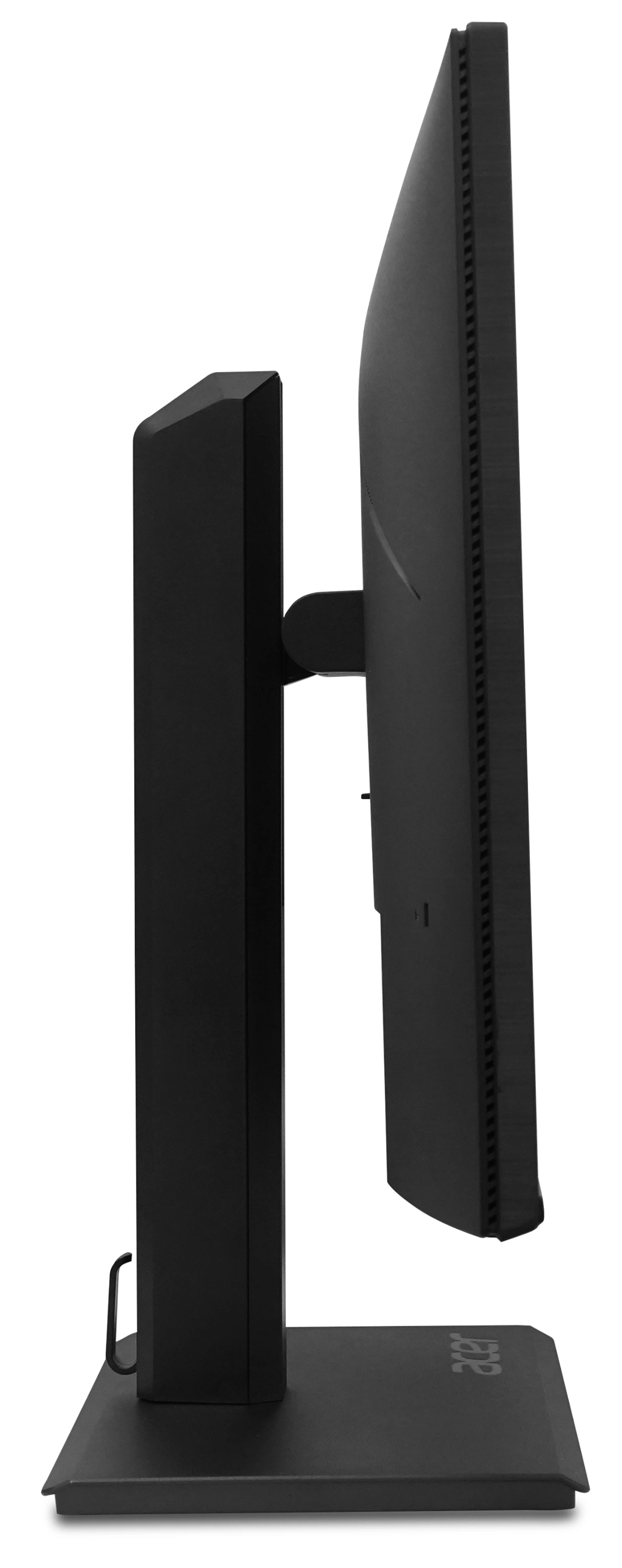 Vista laterale di un monitor per computer nero con supporto regolabile e logo Acer.
