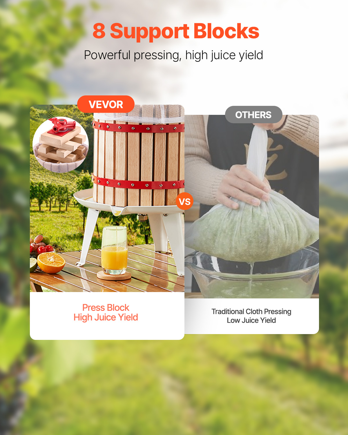 Comparación: La prensa de madera rinde más jugo que el prensado con tela.
