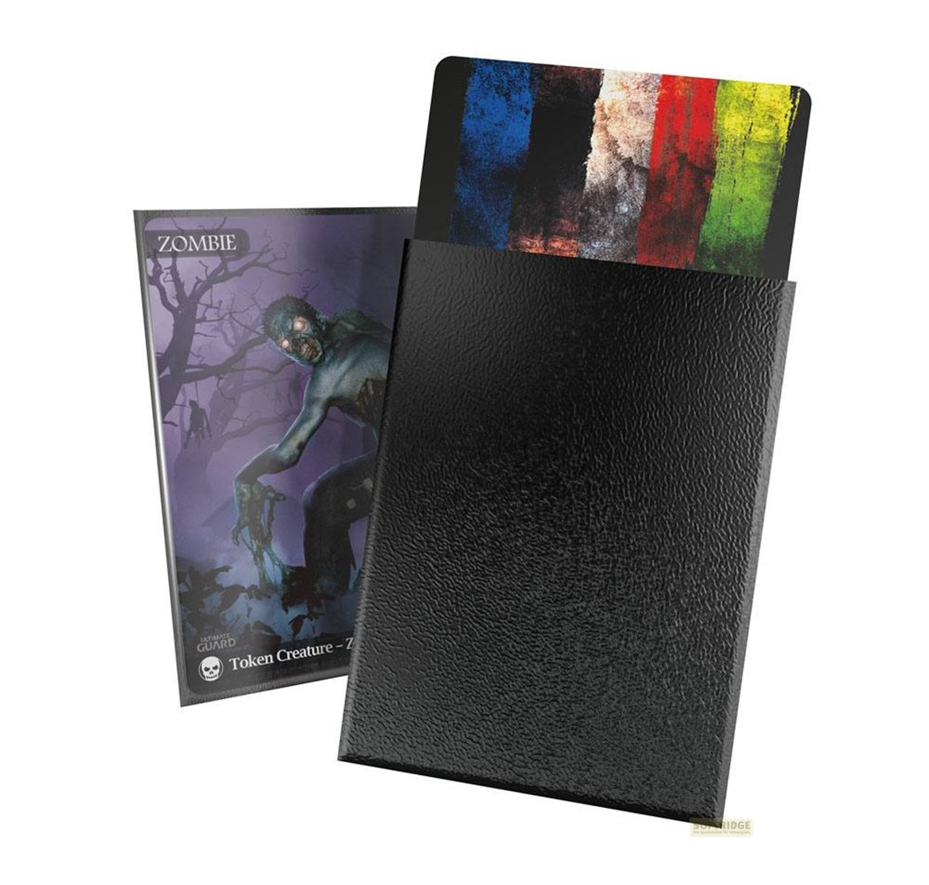 Une boîte de cartes noire montre une carte aux traits de peinture colorés et une carte zombie.