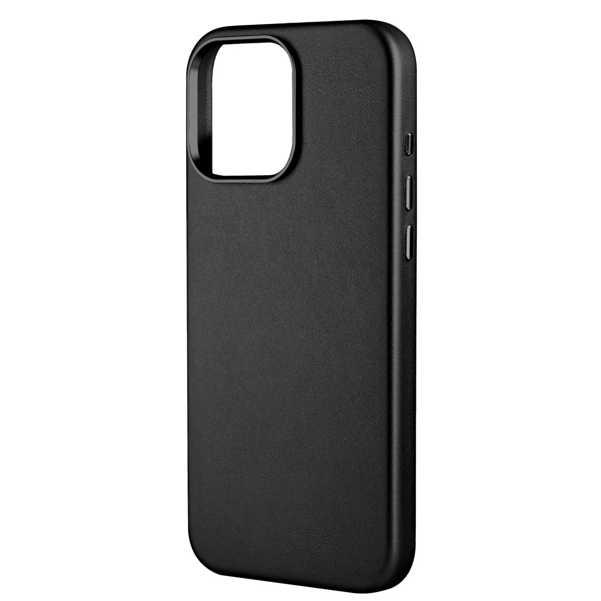 Düz beyaz arka planda şık siyah telefon kılıfı.