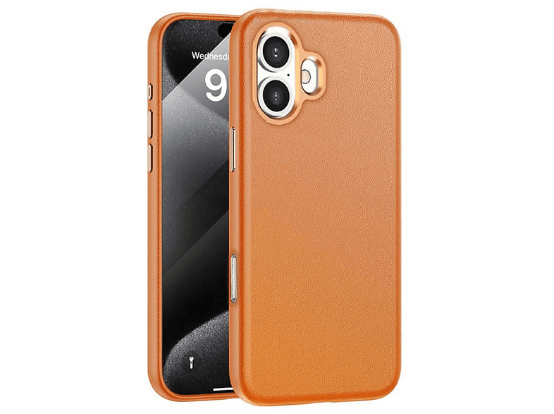 YESIDO iPhone 16 Plus Uyumlu PC09 Elegance Deri Magsafe Kapak Telefon Kılıfı Turuncu