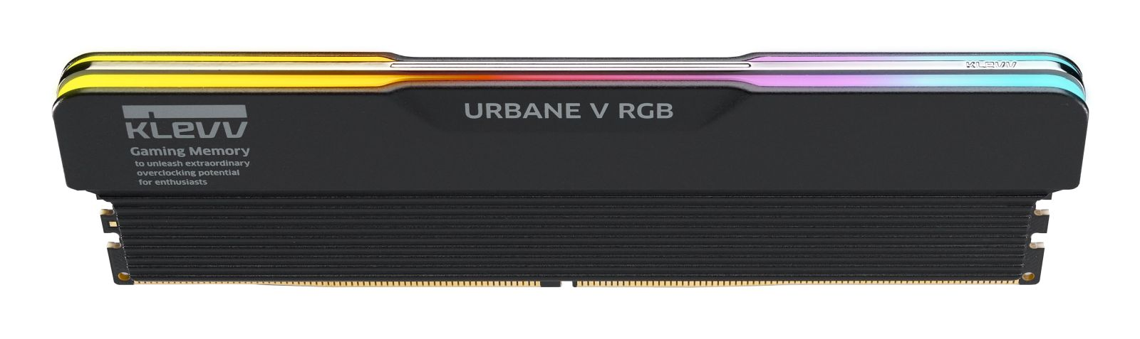 Modulo di memoria gaming KLEVV URBANE V RGB nero con illuminazione RGB e dissipatore.