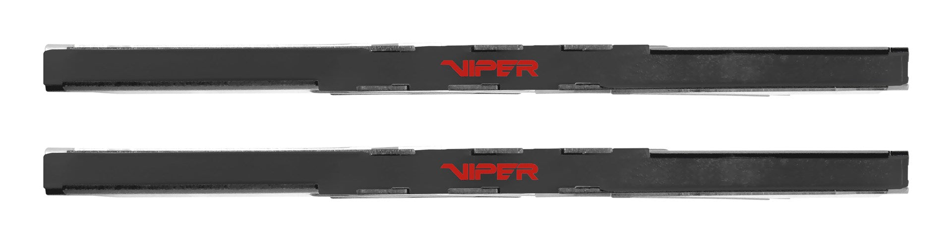 Due moduli RAM Viper neri con scritte rosse sono disposti orizzontalmente su sfondo bianco.