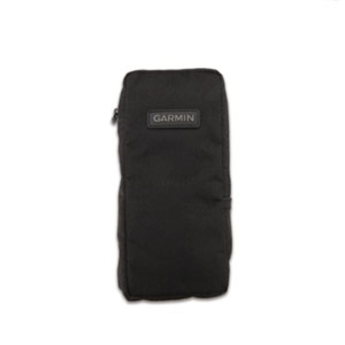Eine schwarze Garmin-Tasche auf weißem Hintergrund.