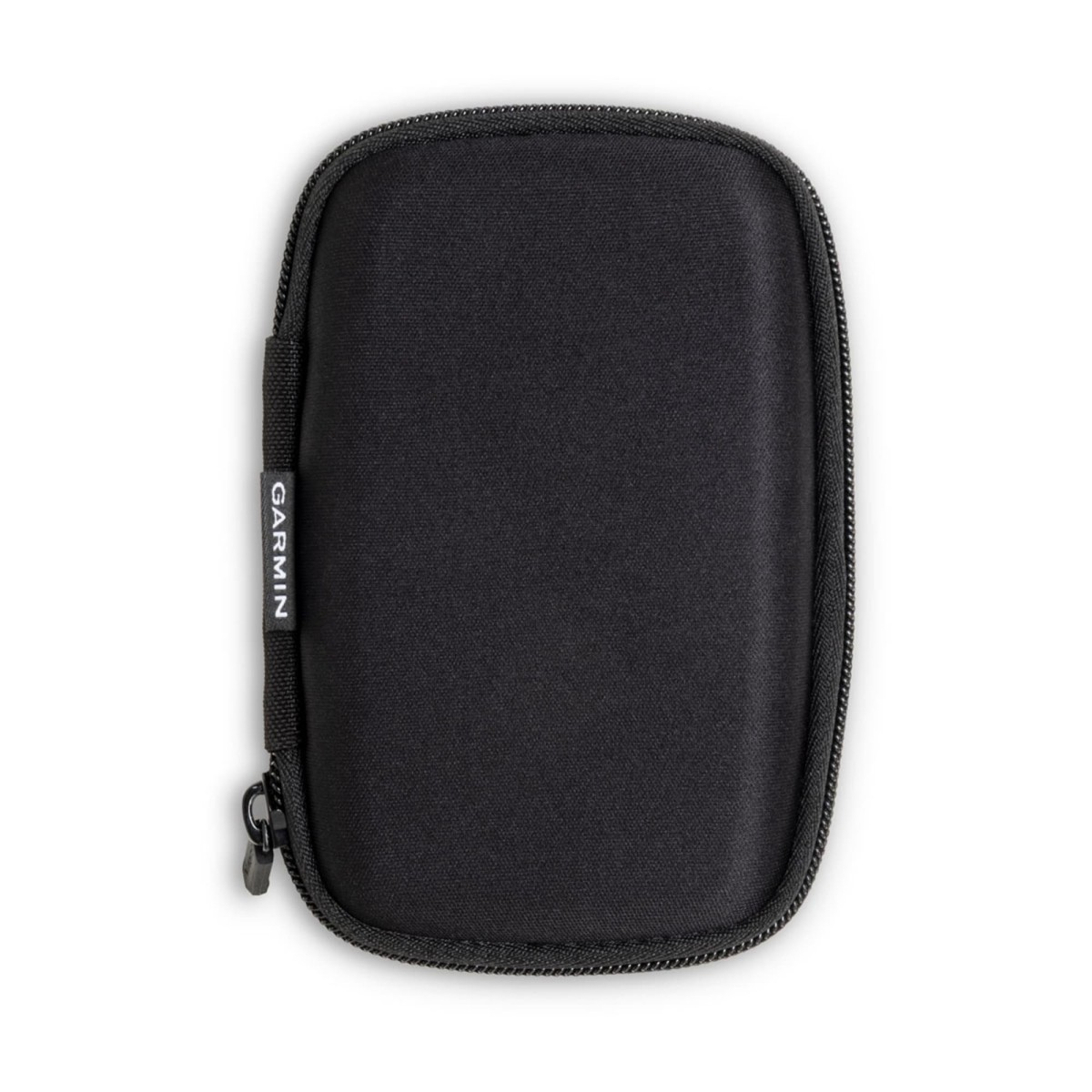 Eine schwarze Garmin-Reisetasche mit Reißverschluss auf weißem Hintergrund.