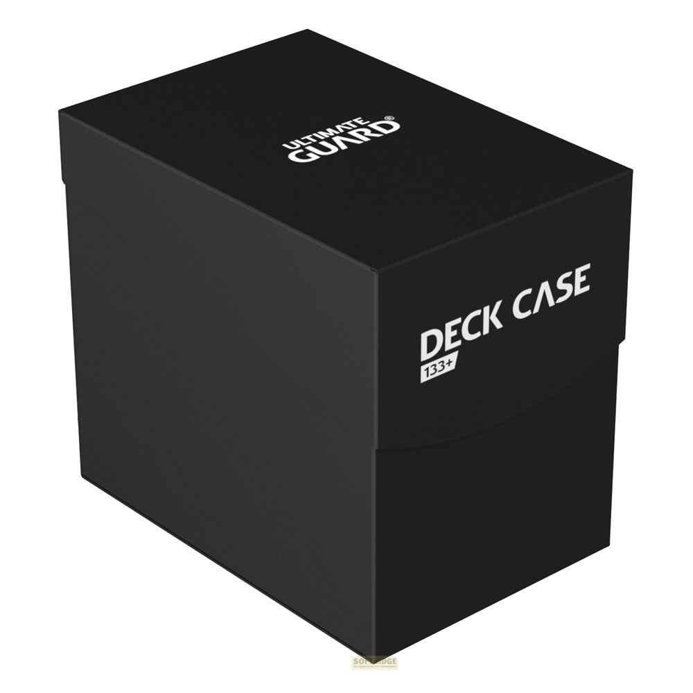 Un étui de cartes Ultimate Guard Deck Case 133+ noir sur fond blanc.