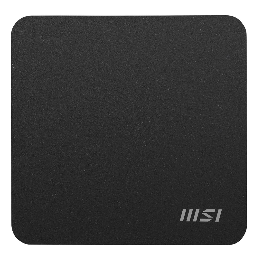 Un sous-verre noir carré aux coins arrondis avec le logo MSI dans le coin inférieur droit.