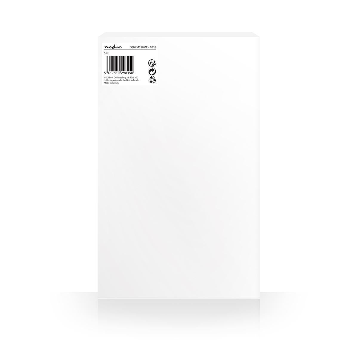 Eine schlichte weiße rechteckige Schachtel mit Produktetikett und Barcode oben links vor weißem Hintergrund.