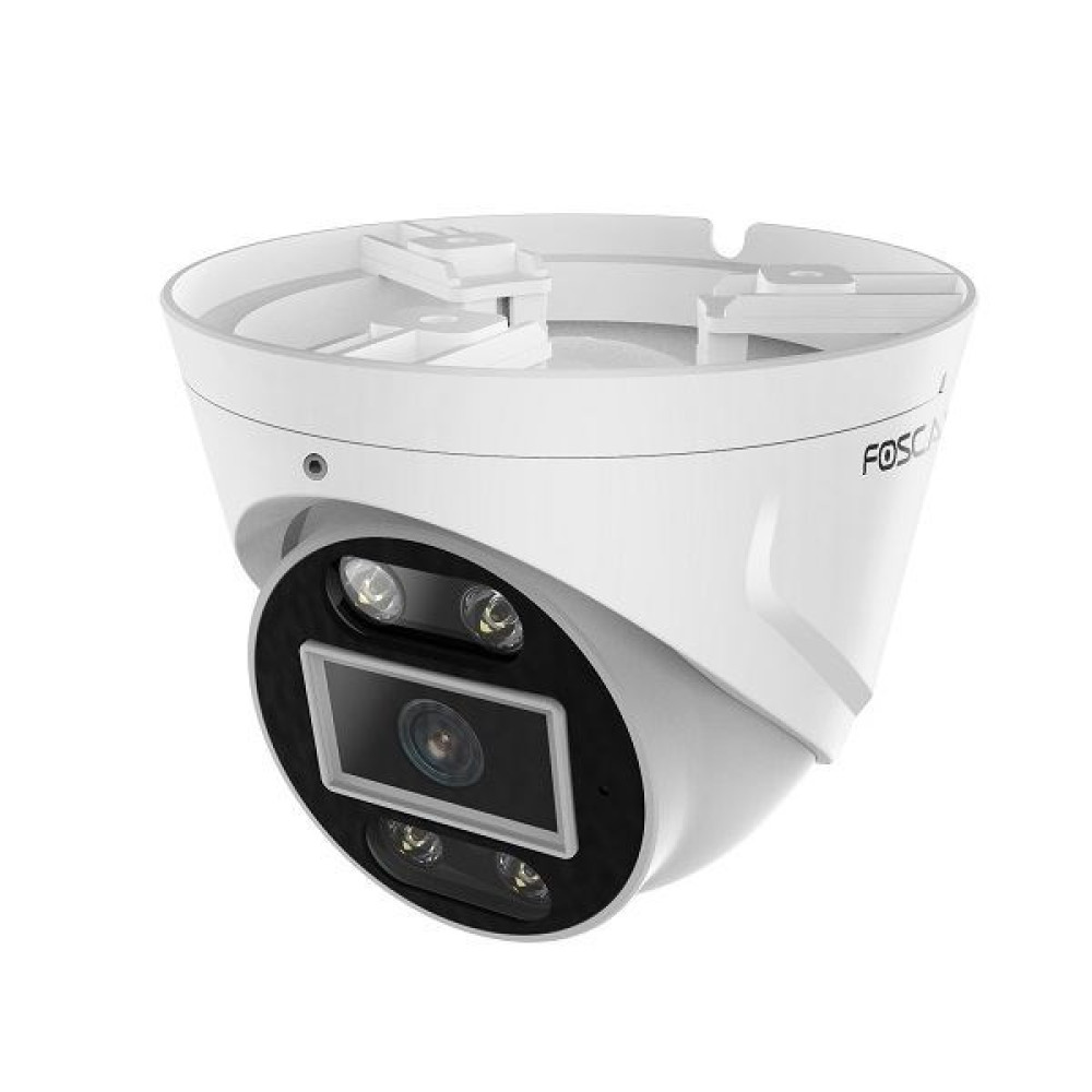 A white Foscam security camera with a lens and infrared LEDs on a white background.