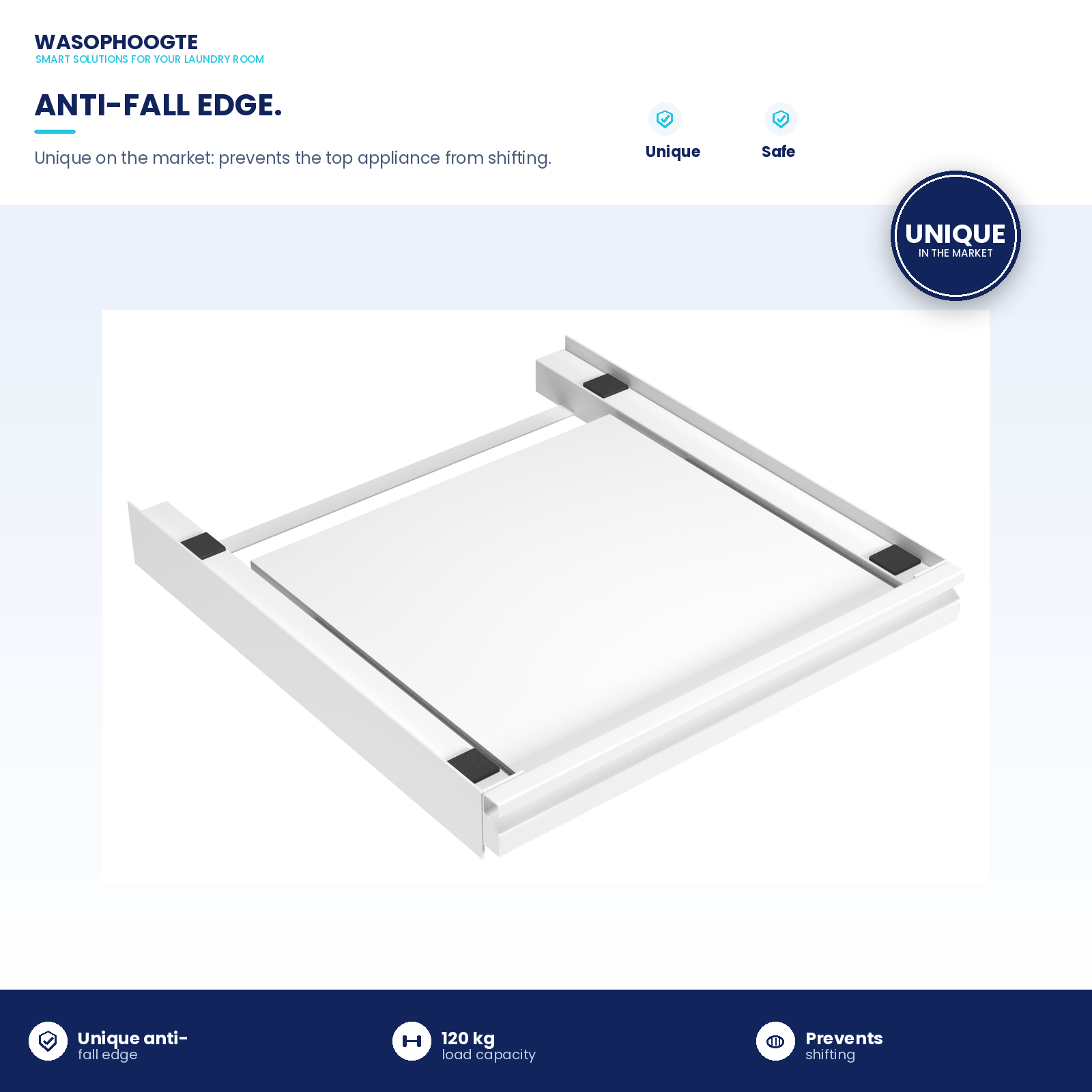 Witte antislip montageplaat met zwarte rubberen buffers voor apparaten.