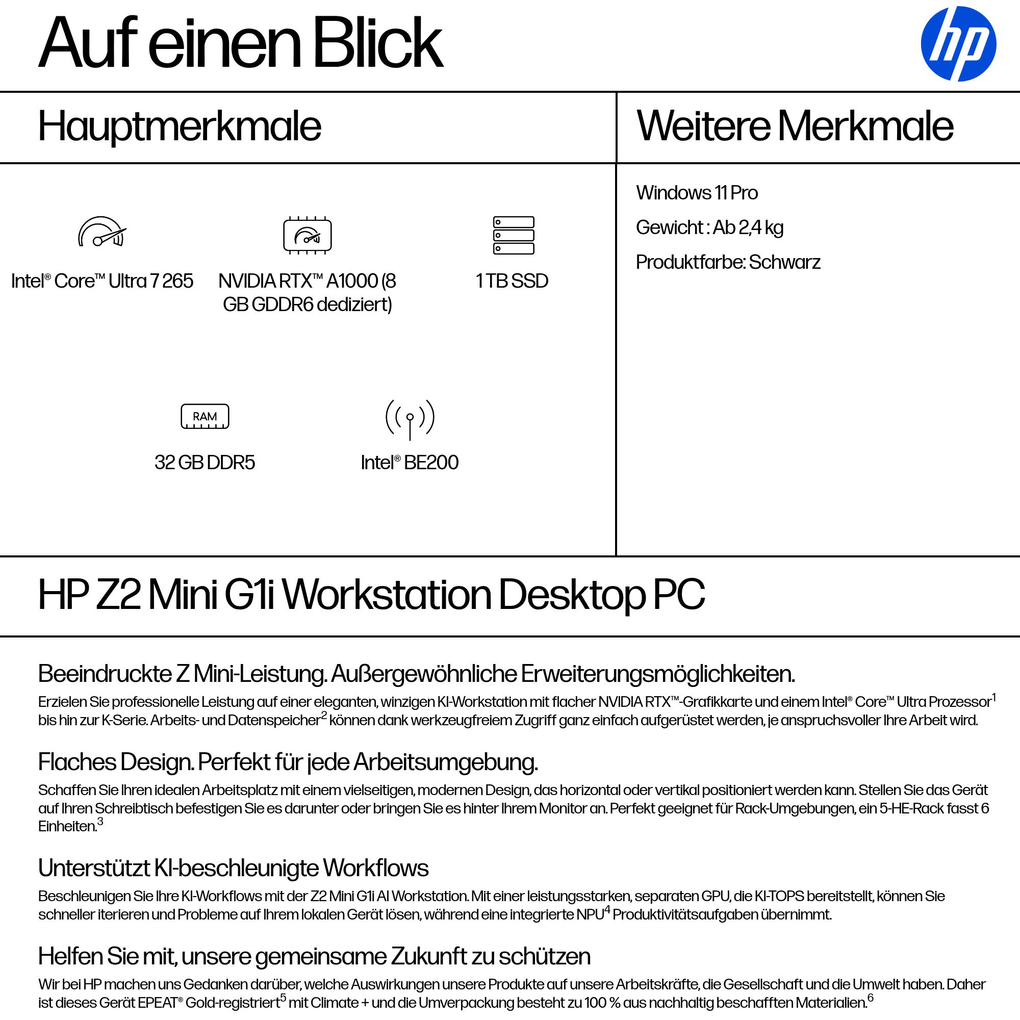 Resumen de especificaciones y caracteristicas de la estacion HP Z2 Mini G1i.