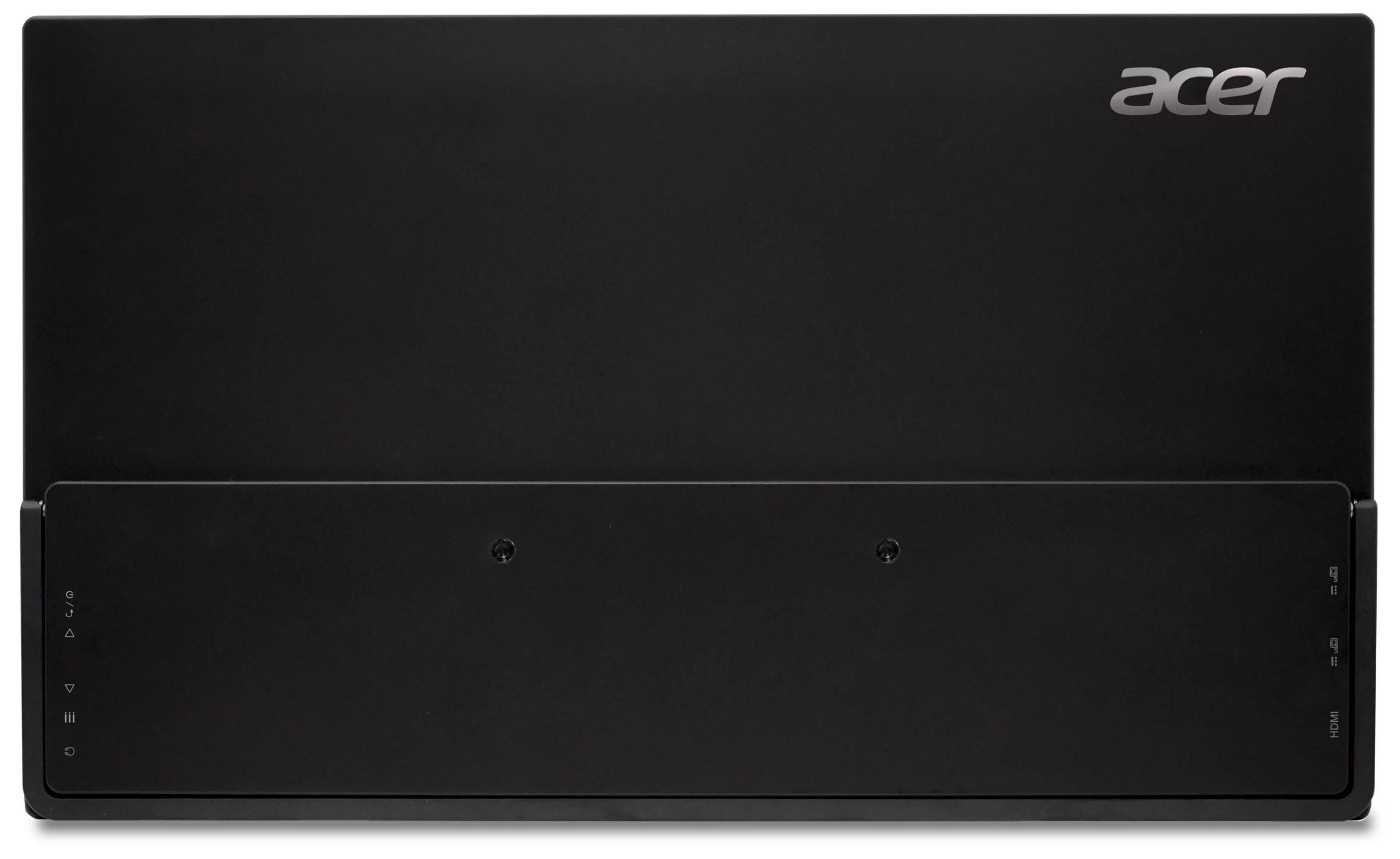 Un dispositivo Acer nero con un pannello di controllo con varie icone e porte sulla parte anteriore inferiore.