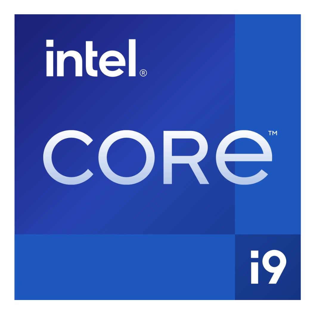 Logotipo de Intel Core i9 sobre un fondo azul con varios tonos de azul.