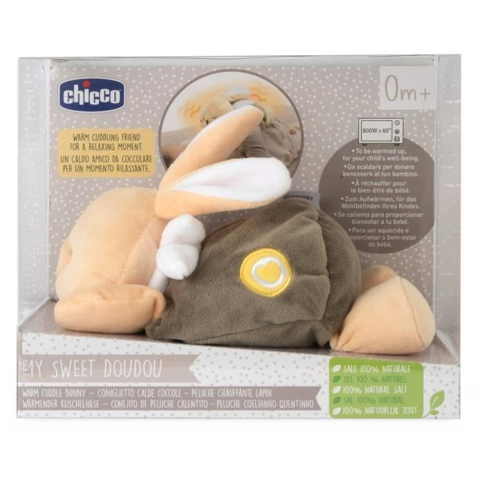 Coniglietto di peluche riscaldante Chicco in scatola, un peluche caldo per neonati da 0+ mesi.
