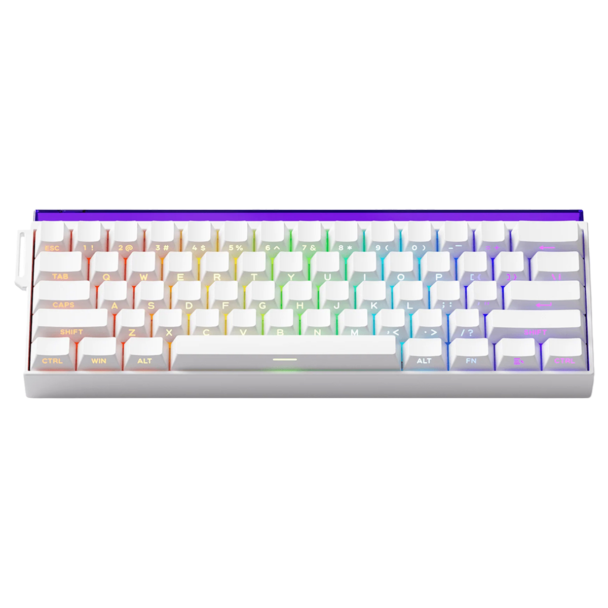 Renkli RGB arka aydınlatmalı, kompakt beyaz mekanik klavye.