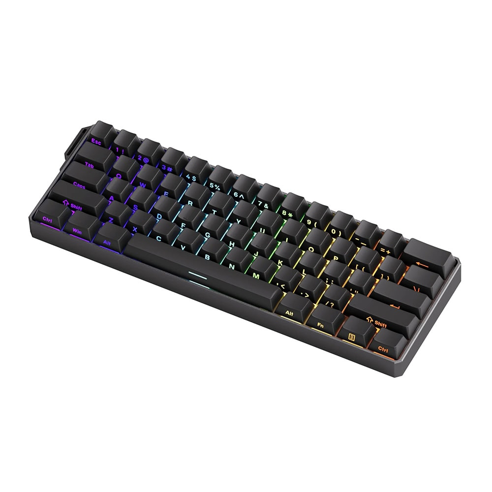 Renkli RGB arka aydınlatmalı, kompakt siyah mekanik oyuncu klavyesi.