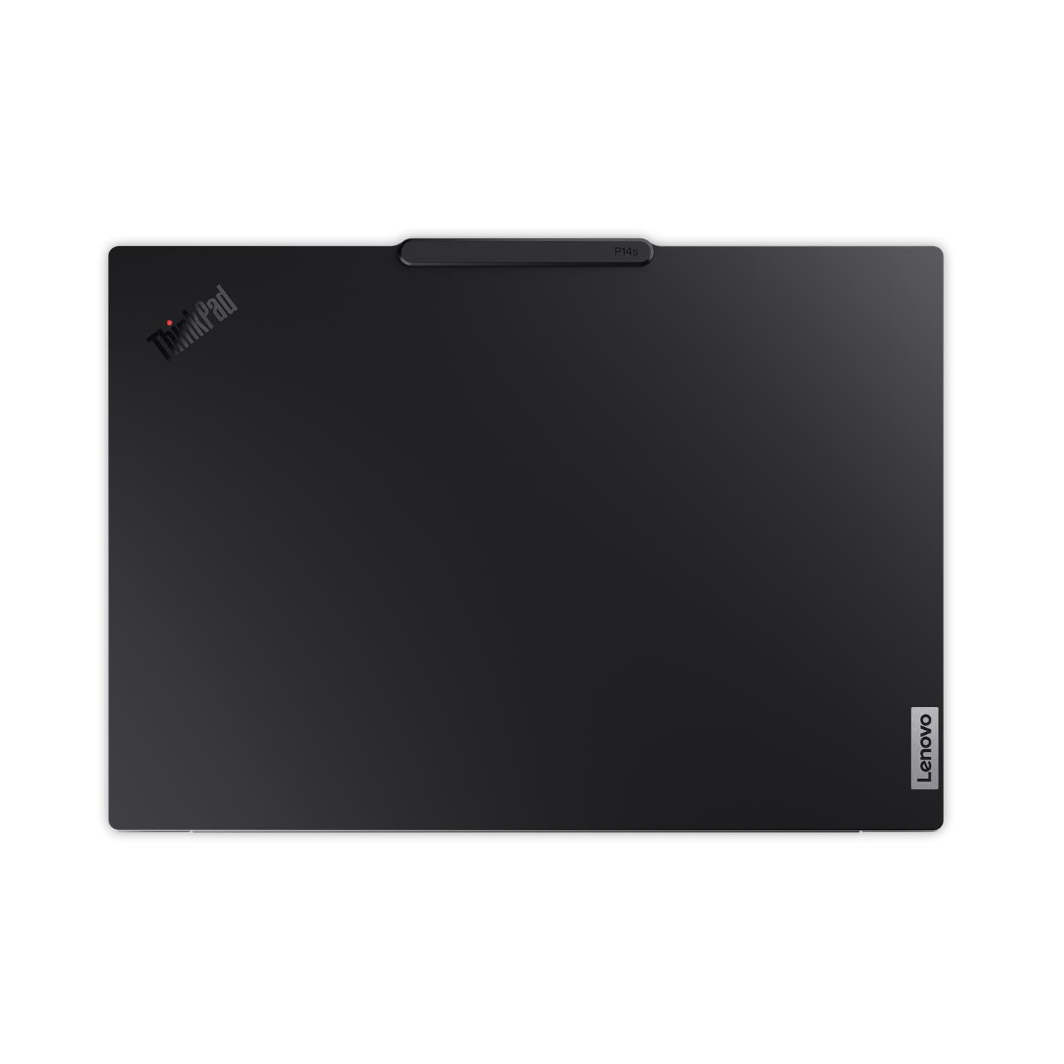 Üstten görünen, marka logolu kapalı siyah Lenovo ThinkPad dizüstü bilgisayar.